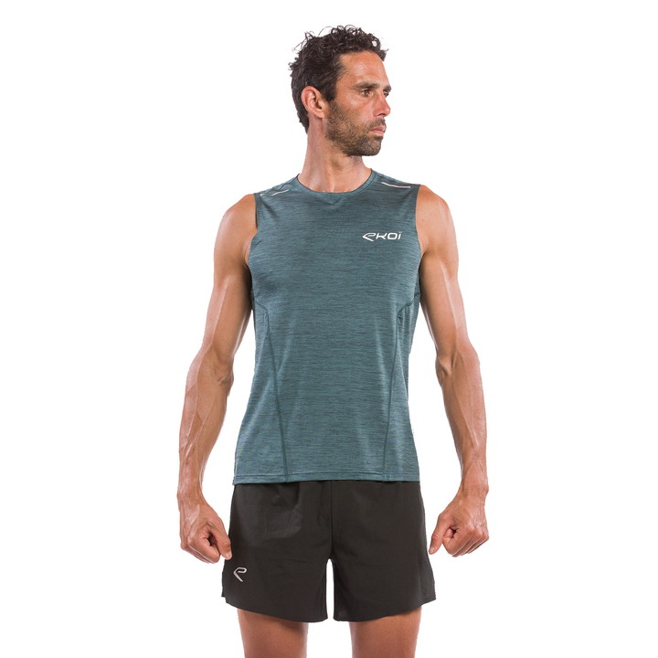 TEE SHIRT SANS MANCHES PERFORMANCE EKOI RUN NOIR/KAKI