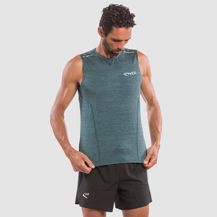 TEE SHIRT SANS MANCHES PERFORMANCE EKOI RUN NOIR/KAKI