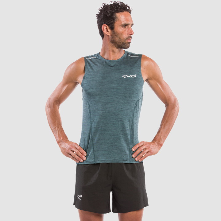 TEE SHIRT SANS MANCHES PERFORMANCE EKOI RUN NOIR/KAKI
