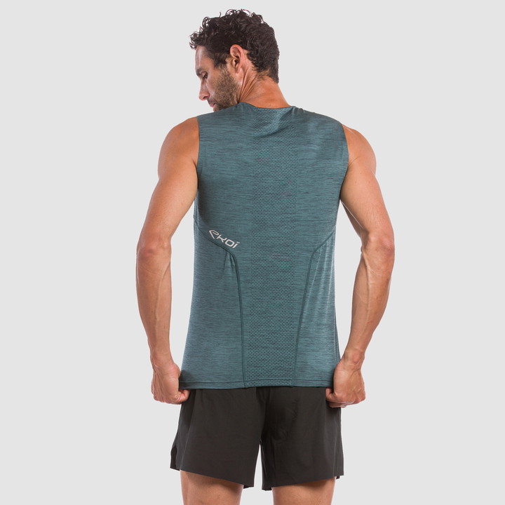 TEE SHIRT SANS MANCHES PERFORMANCE EKOI RUN NOIR/KAKI