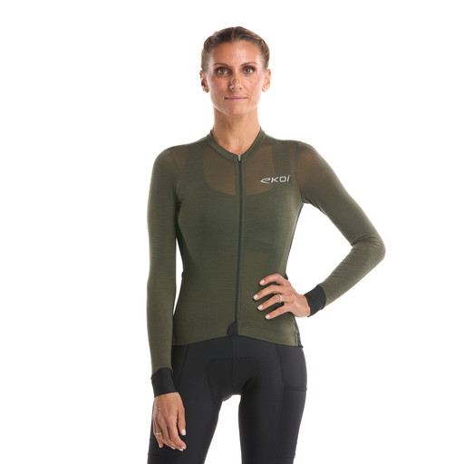 Maglia a maniche lunghe donna EKOI perf EXPLORE Kaki