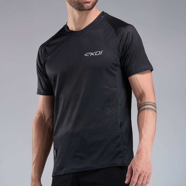 MAILLOT VTT MANCHES COURTES EKOI RACING NOIR