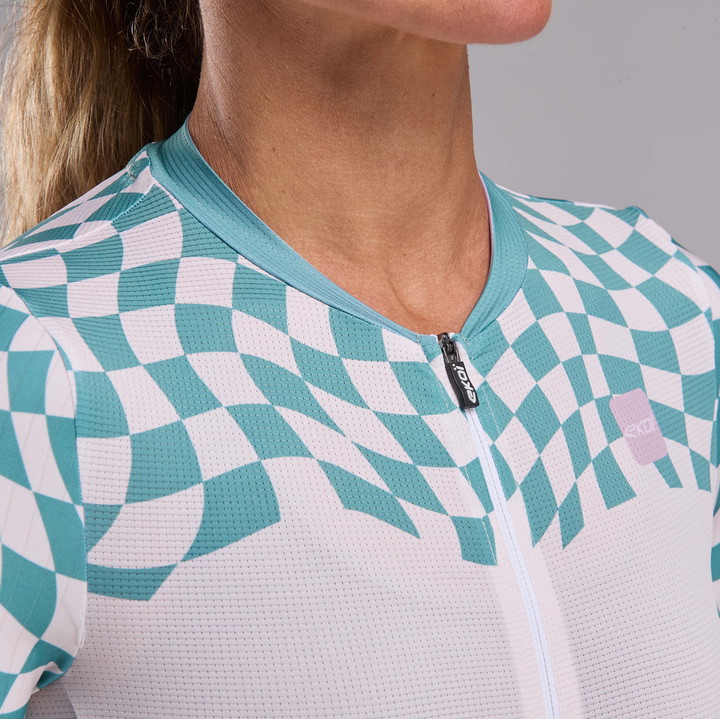 Dame cykeltrøje EKOI Perf CHECKS Beige