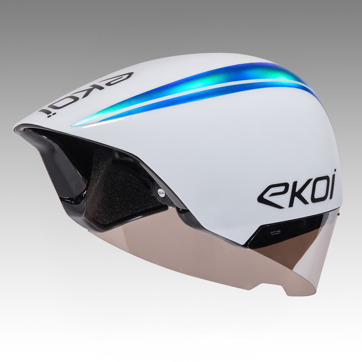 Casco EKOI Racing PURE AERO Mirror Cat2 Bianco Holo Blu
