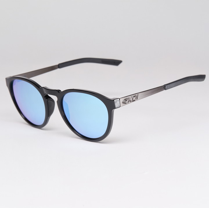 lunettes EKOI RONDES noir brillant bleu glacier