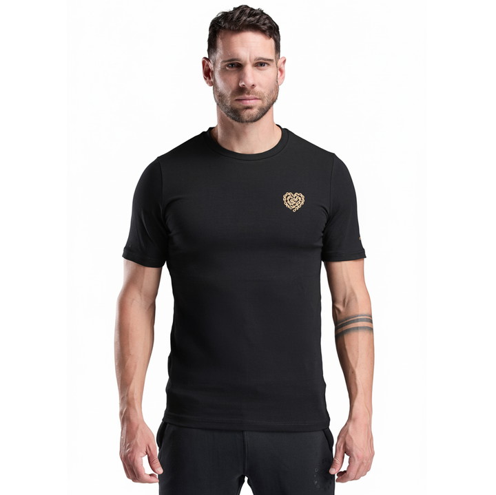 T-SHIRT LIFESTYLE EKOI HEART CHAIN  ZWART/BRONS