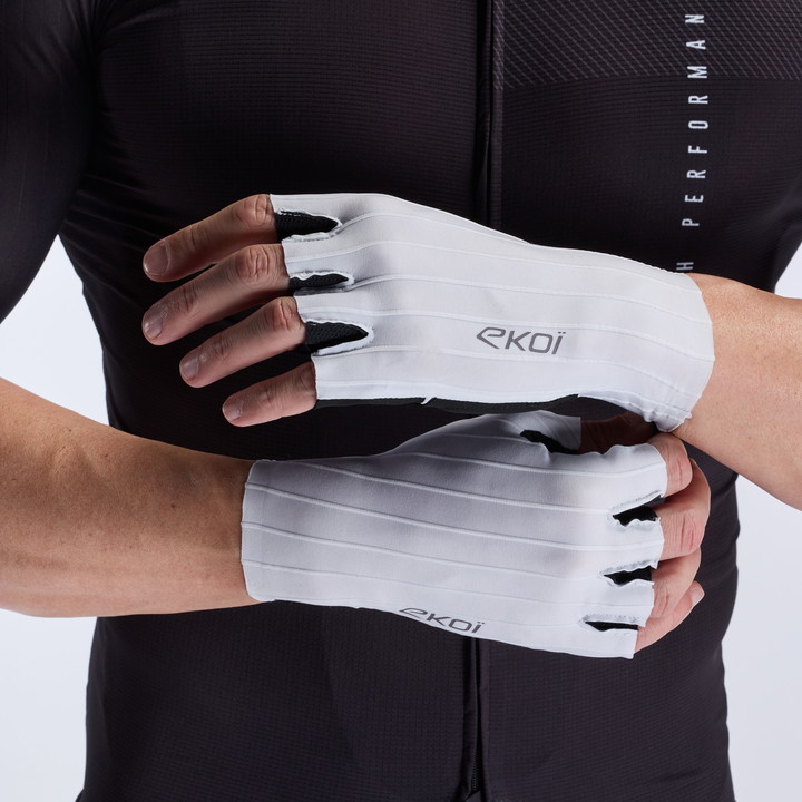 Gants vélo EKOI Racing Aero PRO Poron®Blanc