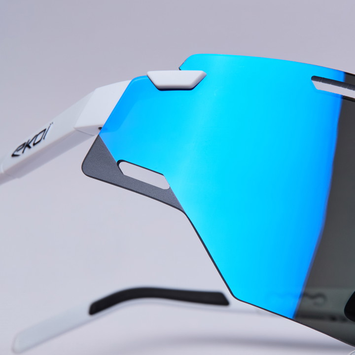 Okulary kolarskie EKOI Racing ARIA biało-czarne REVO Blue kat. 3