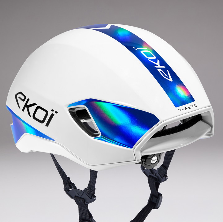Casco EKOI Racing R-AERO LTD Blanco Holo Azul
