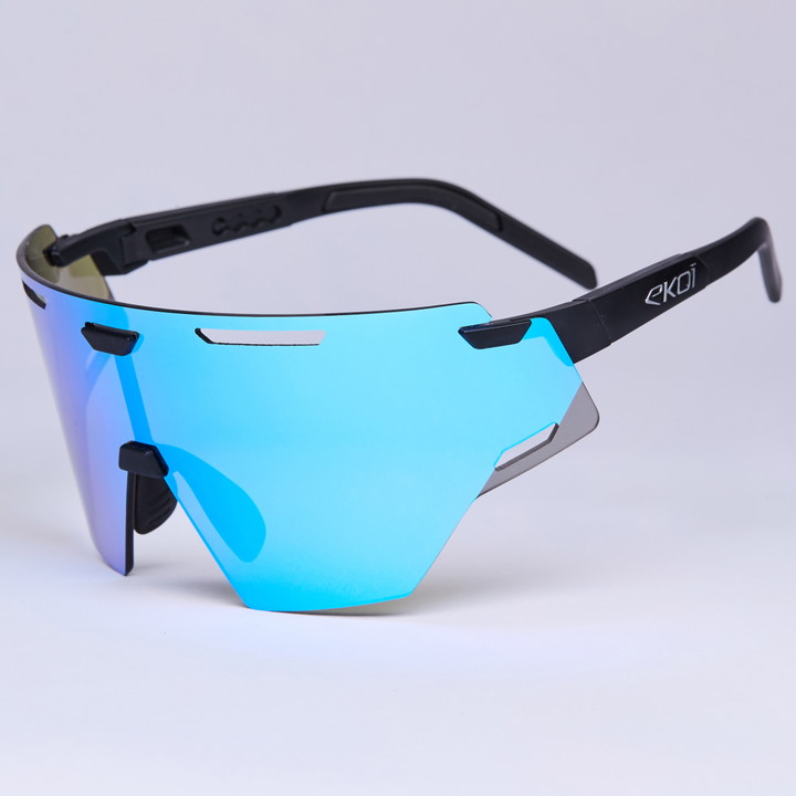 EKOI Racing ARIA Radsportbrille Schwarz Full REVO Türkis Kat. 3