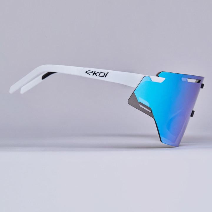 Radsportbrille EKOI Racing ARIA Weiß Schwarz Full REVO Türkis Kat. 3
