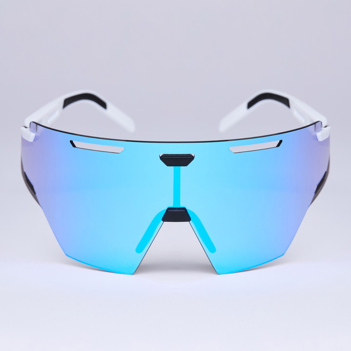 Radsportbrille EKOI Racing ARIA Weiß Schwarz Full REVO Türkis Kat. 3