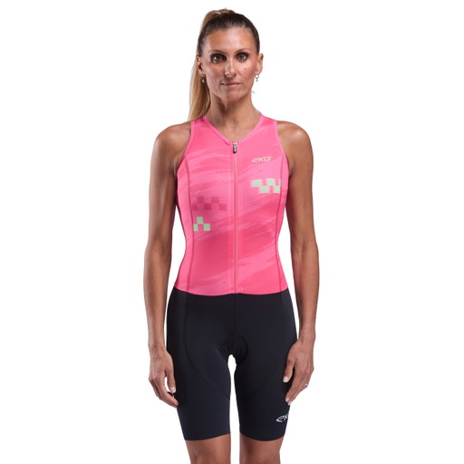 Combinaison triathlon femme EKOI Perf NEON sans manches Fushia