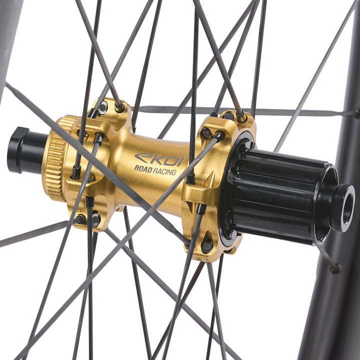 Paire de Roues EKOI Racing RR-50 AEROLIGHT CARBON GOLD LTD moyeu gold SHIMANO