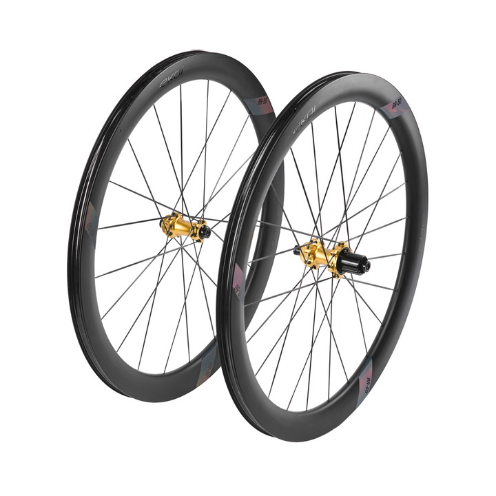 Paire de Roues EKOI RR-50 AEROLIGHT CARBON BLACK LTD moyeu gold SHIMANO