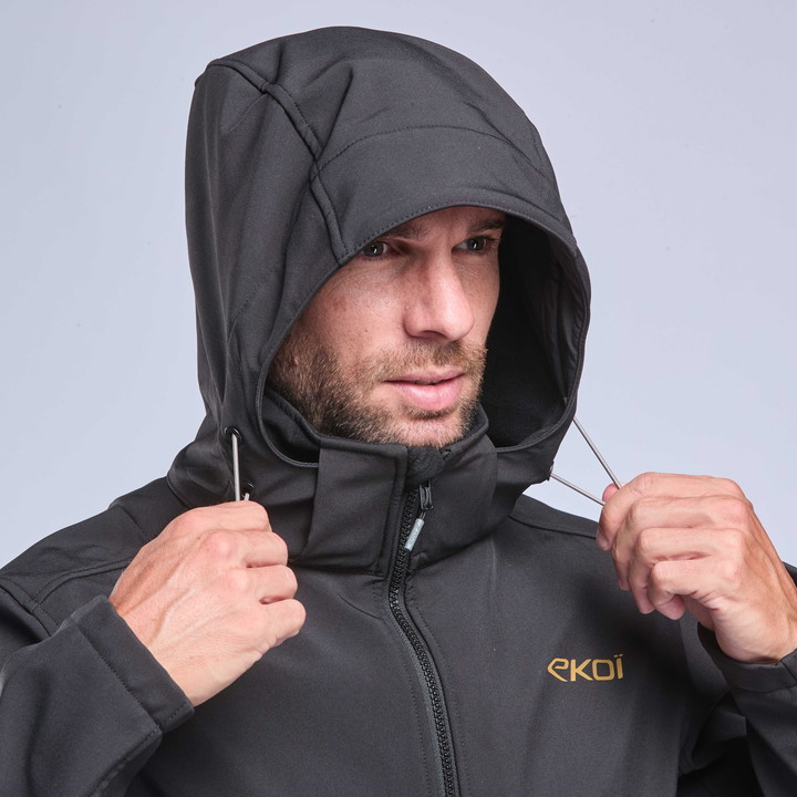Veste thermique hydrofuge EKOI Perf SOFTSHELL Noir logo Gold