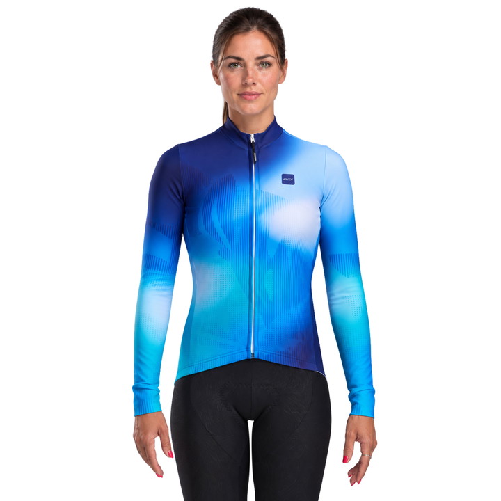 DAMES-WIELERSHIRT MET LANGE MOUWEN Femme EKOI PERF ABSTRACT Marine